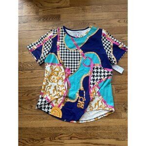 Fama Zee by Donati Vittorio Womans Shirt L Colorful uv quick dry golf NWT